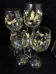 Lenox Butterfly Meadow Hand Painted Wine Glasses Ladybug Flowers Four (4) 9”