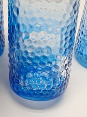 Set Of Six Blue Ombre Bubbled Pattern Glass Drinking Tumblers
