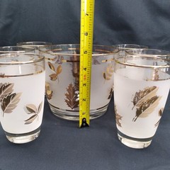 6 Vintage Libby Frosted Silver Leaf Tumblers Glasses 12 oz with Ice Bucket