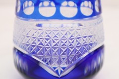 VTG SET 3 BOHEMIAN CZECH CUT TO CLEAR CRYSTAL TUMBLERS GLASSES COBALT BLUE 3.25″