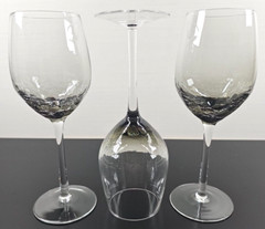 (3) Pier 1 Smoke Crackle White Wine Glasses Set Elegant Clear Drink Stemware Lot