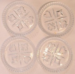 4 St George Crystal Glass Coasters Ashtrays Hearts Clubs Diamonds Spades Poker