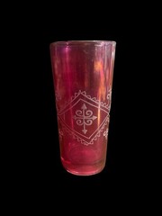 Vintage Moroccan Etched Cranberry Glass Tumbler Boho Barware Retro MCM
