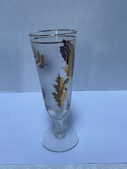 6 Vtg MCM Pilsner Glasses Gold Leaf Frosted Footed Stemmed Beer Foliage Drinking