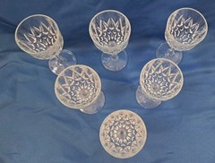 6 Vtg MCM French Diamond Cut Crystal Liqueur Glasses by VMC Rims France Cyrano