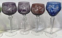 VTG Lot 7 Bohemian Czech Cut To Clear Crystal Hock Stem Wine Water Glass Goblet