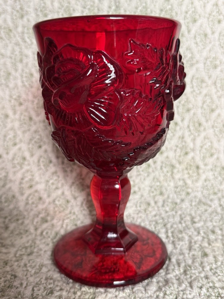 Vintage Madonna Inn Wild Rose Goblet Glowing Glass