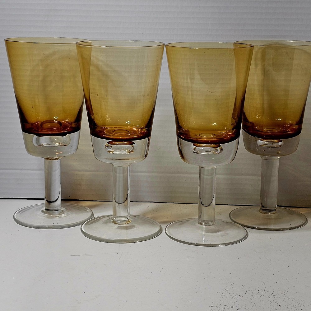 Winterthur Jewel Tone Amber 12oz Water Wine Goblets 8.25” Handblown Glasses – 4