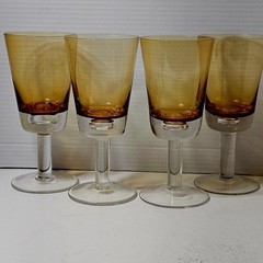 Winterthur Jewel Tone Amber 12oz Water Wine Goblets 8.25” Handblown Glasses – 4