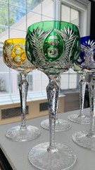12 Mid-20th Century Bohemian (Germany) Fine Crystal Wine Hocks by NGL; PRISTINE