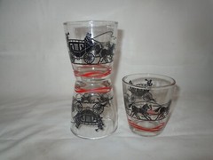 3 Vtg Hazel Atlas 1/2 Pint Sour Cream Glasses Red/Black STAGECOACH