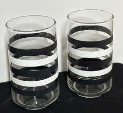 2 Retro Tumblers Black and White Striped 5-inch Bolero Drinking Glasses (12 oz.)