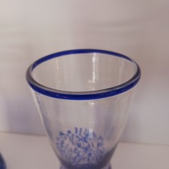 High Ball Glasses Set of 4 Cobalt Blue Confetti Handblown Murano Style Drinkware
