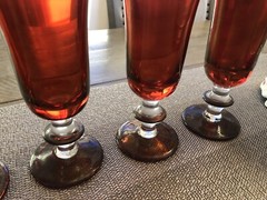 Five Ruby Red Champagne Glasses with Silver design by Arte Italica «Contessa «