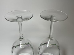 Handpainted Rose Vine Wine Glasses Set of 2 Pink Flowers on Vine