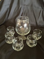 Retro MCM silver metallic trim Cocktail Pitcher & 5 Roly Rolly Poly Glasses