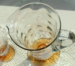 Vtg FOSTORIA CELLINI Loop Optic 5093 Amber ICED TEA GLASSES & PITCHER Lot AP
