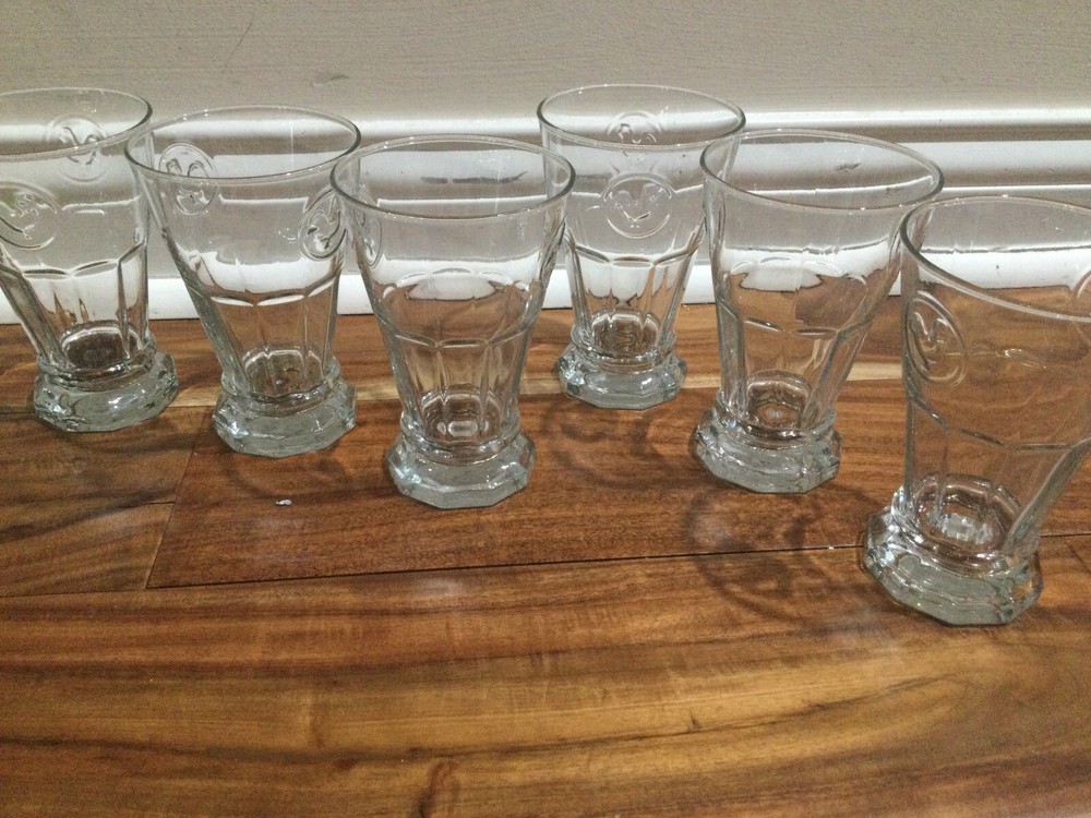 6 pc Global Amici multiside Highball Tumbler Heavy Glass Panel Embossed chicken