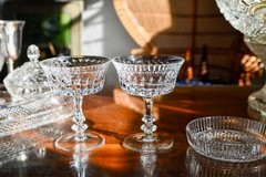 Pair of 2 Crystal Gorham De Medici Champagne Tall Sherbet Coupe Glasses Wedding