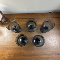 Vintage Pfaltzgraff Dusty Blue Etched Wine Glass Folk Art Bird Pattern Set Of 5