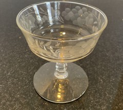 Vintage Sherbet Glass Clear with Grape Etching 3.75” Tall Pedestal