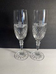 Galway Crystal Claddagh Champagne Flutes Set of 2 Irish Toasting Glasses