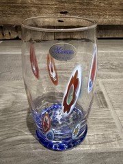 Murano Italy Lavrazione Milleflori 6 1/2 in Drink Glass Multicolor Blue Confetti
