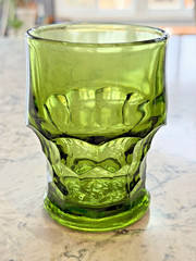 Set of 4 Vintage Viking 4 1/4” Avocado Green Georgian Tumblers Glasses Honeycomb