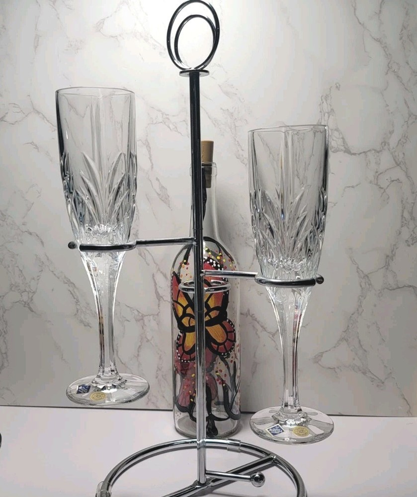 Set Of 2 Crystal Bohemia Champagne Flutes Jihlavske Sklarny