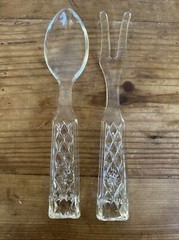 Vintage Fostoria Pattern Glass Salad Serving Fork and Spoon Set