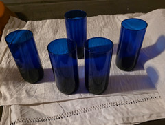 Set of 5 cobalt blue glass tumblers 6 inches tall