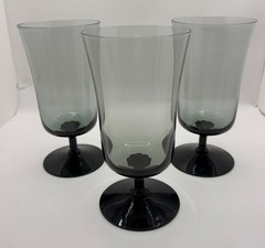 Vintage Fostoria Gazebo Smoke Gray & Black Stemmed Goblets Set of 6 Mid Century