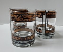 3 Georges Briard Brown and Tan Design Low Ball Old Fashioned Glasses Signed