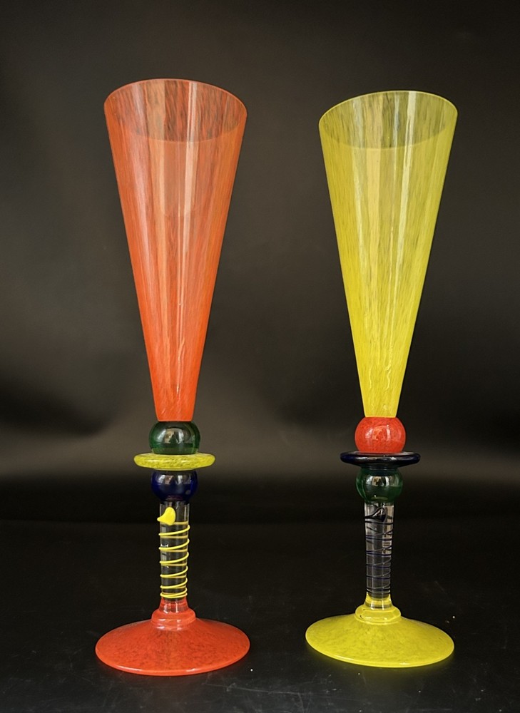 RARE- Pair of Gense Harlequin By Berit Johnsson Flutes For Orrefors