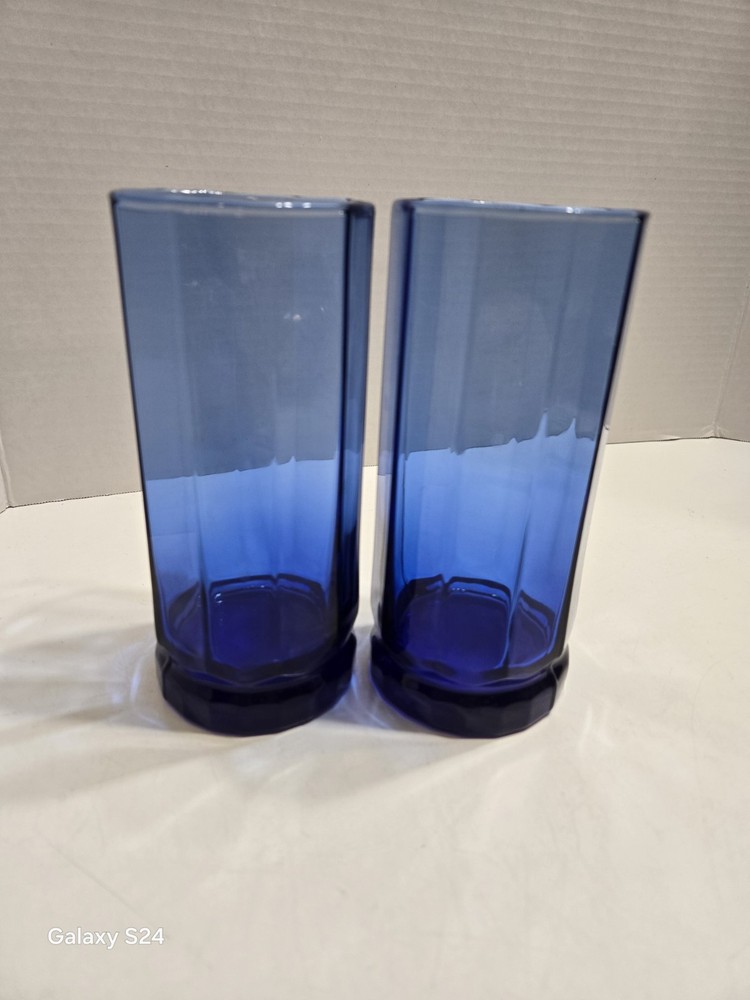 Vintage ANCHOR HOCKING ESSEX Cobalt Blue Tumblers Set Of (2) – 16 Oz