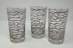 vintage mid century modern glass tumblers pink and black waves Set Of 3