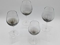 Set of 4 PIER 1 Smoke Gray Crackle Glass Balloon Red Wine Stemmed Goblets 18 oz
