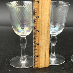 4 Iridescent Cordial Glasses Swirl Pattern Mother of Pearl Crystal Vtg 4.75″