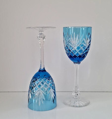 PAIR FABERGE ODESSA AZURE BLUE LEAD CRYSTAL WINE GLASSES, MARKED