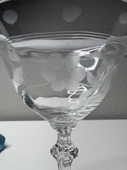 Clear Glass Stemmed Wine Goblet, Etched Floral Pattern Drinking Glass