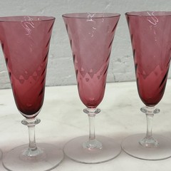 4 Garda Rose Swirl Cranberry Optic Cordial Glasses by Schmidt F Germany Glass 6”