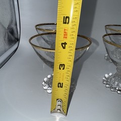 Boopie CANDLEWICK Sherbet /Dessert Gold Rim Glasses Set of 4 Beaded Base. 3.5”