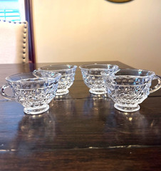 Set of 4 Vintage Fostoria American Clear Footed Punch Cups Cubist Pattern
