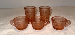 Mini Pink Depression Glass Cups & Tumblers Miniature Textured Design