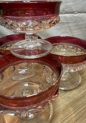 Indiana Glass Colony Ruby Red Thumbprint Footed Sherbet 3″ Set Of 4 Original Box