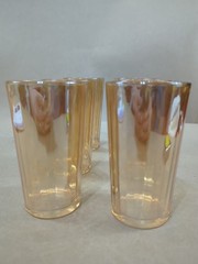 Vintage Jeanette Glass MODERNE Peach Lusterware 5in Juice Glass Set (6)