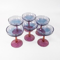 Estelle Colored Glass Set 6 Champagne Coupe Glasses Amethyst Cranberry