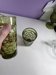 Set of 2 Vintage Imperial Glass Provincial Green Thumbprint Juice Tumblers 6In.