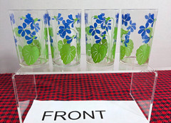 Vintage Kraft Swanky Swig Blue Violet Juice Glasses 4oz Set of 4 Hazel Atlas MCM