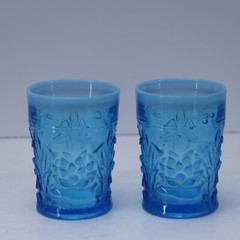PAIR Northwood Era opalescent Aqua Water Glass/Tumblers Lotus/Water Lily